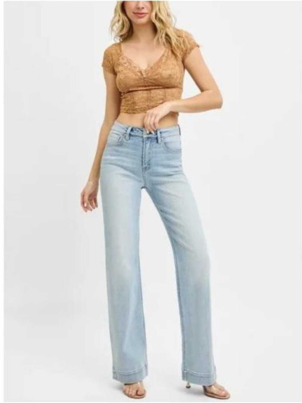 Risen High Rise Straight Leg Jeans Light Wash Raw Hem Size 5/27 Stretch Denim